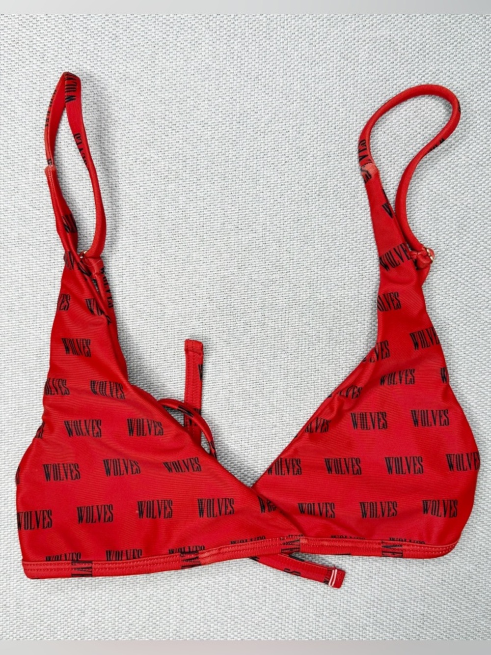 Two Wolves‎ Swimwear Red Black Spellout Print Bikini Top Size XS
